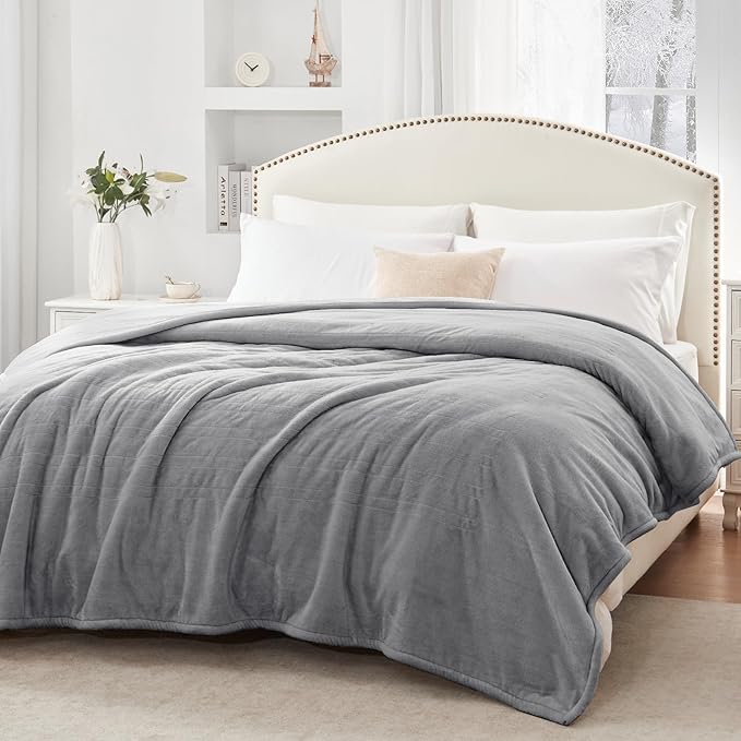 Sealy Electric Blanket Full Size, Flannel Heated Blanket with 10 Heating Levels & 1-12 Hours Auto Shut Off, Machine Washable, Light Grey, 80 x 84 Inch