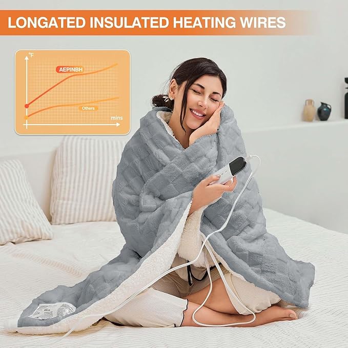 Electric Blanket, Heated Blanket with 6 Heat Levels & 10 Hours Auto Off, Soft Checked Flannel Fast Heating Blanket with ETL & FCC Certification (Gray, 72"X84")