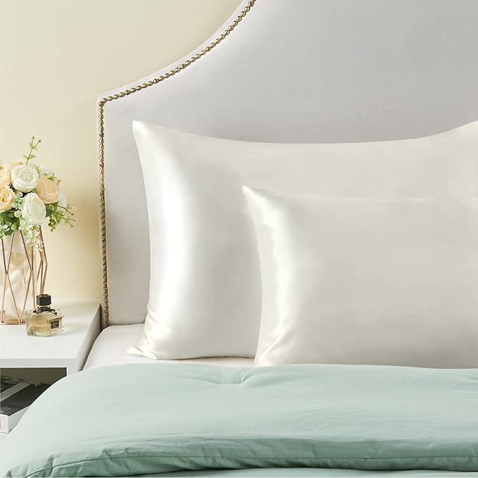 BEDELITE Satin Pillowcase for Hair and Skin, Super Soft and Cooling Similar to Silk Pillow Cases 2 Pack with Envelope Closure, Gift for Women Men(20"x30" Queen Size, Ivory)