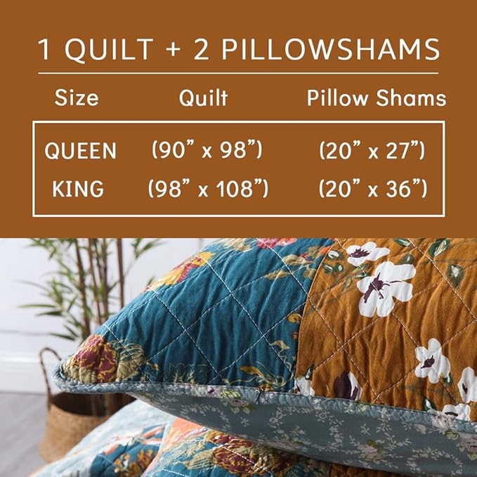 Cotton Bedspread Quilt Bedding Sets 3 Pieces Reversible Coverlet Sets Comforters Luxury Paisley Floral Patchwork Brown Bedspread, King Size
