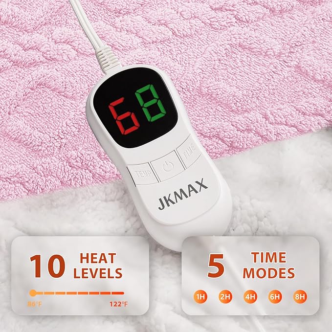 Heated Electric Blanket Queen Size-84"x90" Heating Blanket with 10 Heating Levels & 5 Time Settings Over-Heat Protection，Winter Warmer for Adults with ETL Certification（Pink）