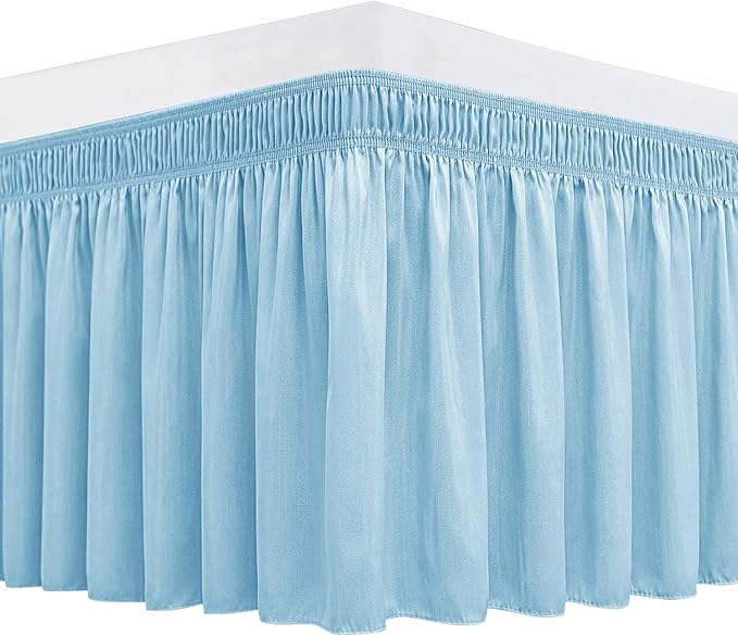 Biscaynebay Wrap Around Bed Skirts for Full & Full XL Beds 15" Drop, Light Blue Adjustable Elastic Dust Ruffles Easy Fit Wrinkle & Fade Resistant Silky Luxurious Fabric Machine Washable