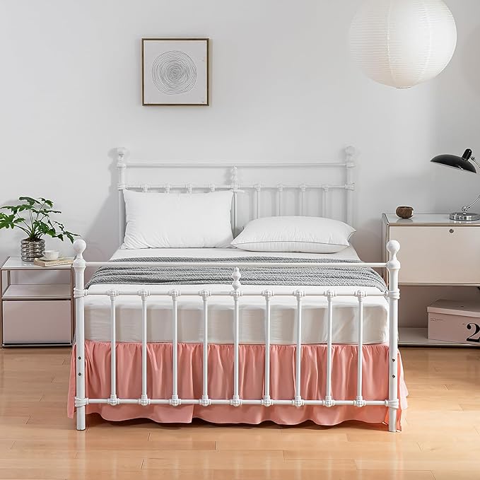 Bed Skirt Queen Size, Ruffled Bed Skirts with Split Corners, 12 Inch Drop Dust Ruffle Bed Skirt with Platform, 12 Inch, Peach, Queen