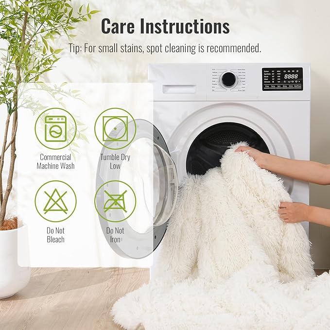 Uttermara Shaggy Faux Fur Weighted Blanket 15lbs, Super Soft Plush Fleece and Cozy Sherpa Reverse, Decorative Long Fur Throw Blankets 48"x72" 15LBS Cream