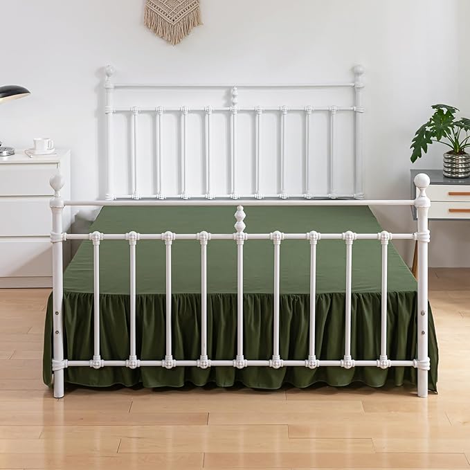 Bed Skirt Full Size Ruffled Bed Skirts with Split Corners, 16 Inch Drop Dust Ruffle Bed Skirt with Platform, Green, Full - 16" Drop