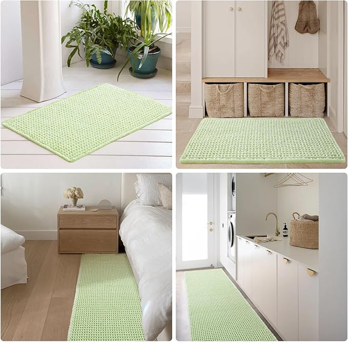 Waffle Bath Mat, Boho Bathroom Rugs Non Slip Washable Super Absorbent Quick Dry Cute Bath Mat Farmhouse Bathroom Decor, 48"x24" Pale Green