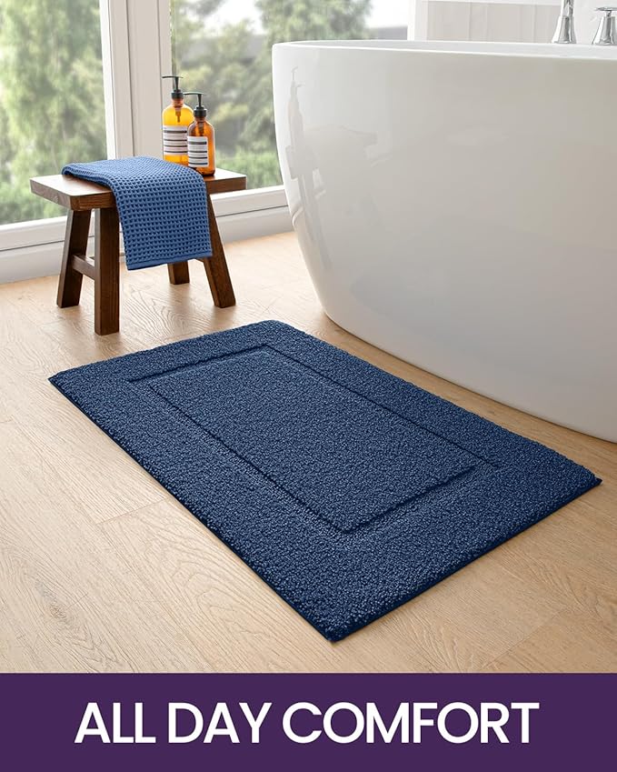 DEXI Bathroom Rugs 24x16, Washable Non Slip Bath Mat for Shower Floor, Absorbent Quick Dry Bathmat with Rubber Backing, Ultra Soft Plush Carpet for Tub, Navy