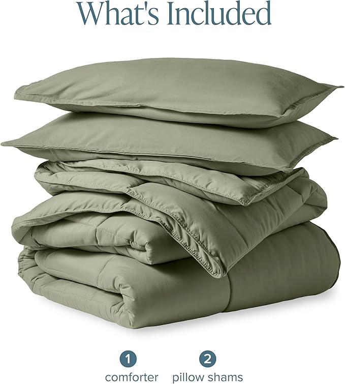 Bare Home Comforter Set - Queen Size - Ultra-Soft - Goose Down Alternative - Premium 1800 Series - All Season Warmth (Queen, Sage)