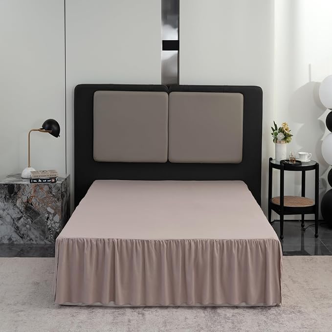 Bed Skirt Full Size Ruffled Bed Skirt with Split Corners, 14 Inch Drop Dust Ruffle Bed Skirts with Platform, Khaki