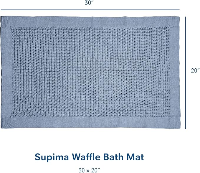 ONSEN Supima Cotton Waffle Bath Mat – Bathroom Rug, Washable Rug, Bathroom Floor Mat – Ultra-Absorbent, Quick-Dry, Soft & Durable Luxury Cotton - Denim, 20x30 in