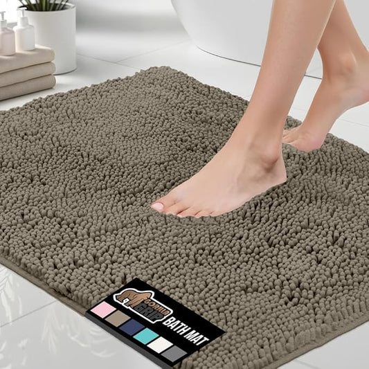 GORILLA GRIP Bath Rug Mat 60x24, Thick Soft Absorbent Chenille, Quick Dry Microfiber Mats, Rubber Backing Washable Shower Floor Rugs, Bathmat Runner, US Designed Bathroom Home Decor Accessories Latte