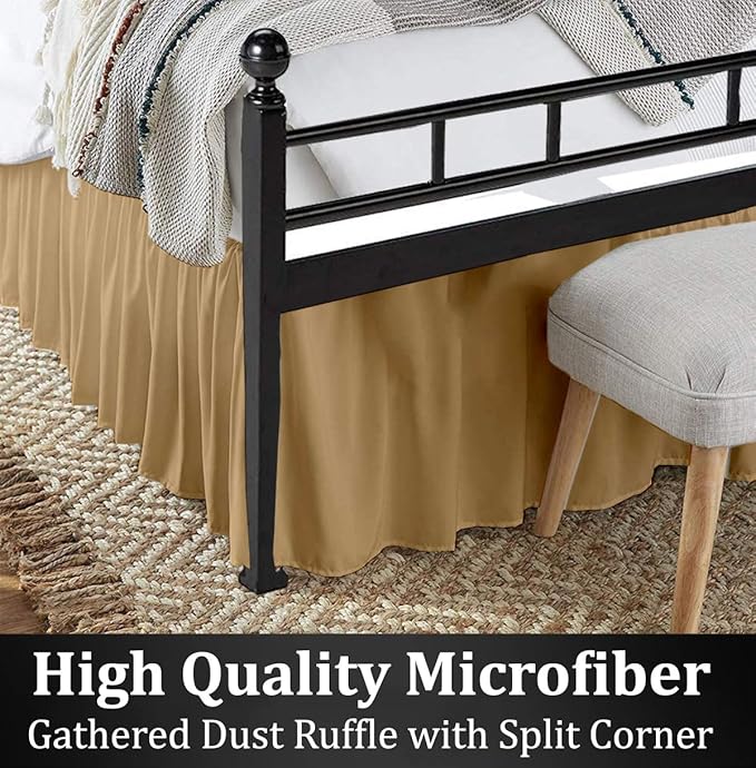 Ruffled Bed Skirt with Split Corners, Taupe, King 16 Inch Drop Bedskirt, Hotel Quality Brushed Microfiber Wrinkle Free Dust Ruffle Bed Skirt King Size