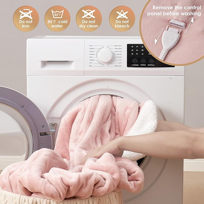 EHEYCIGA Heated Blanket - 9 Heating Levels, 10 Hour Auto Off, Soft Cozy Sherpa Washable Throw, 50 x 60 Inches