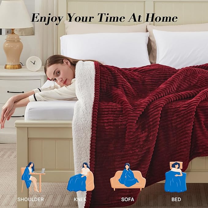 Westinghouse Electric Blanket Twin, Soft Ribbed Flannel to Sherpa Heated Blanket with 10 Heating Levels & 1-12 Hours Auto Shut Off, Fast Heating & Machine Washable, 62x84 Inch, Red