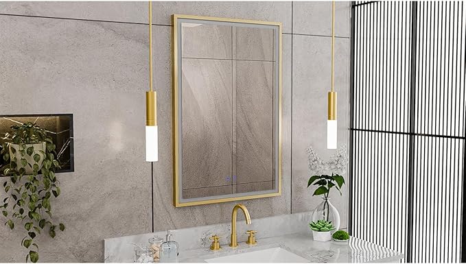 DreamLine Brilliance 36 in. H x 24 in. W Rectangular Light-up Mirror, Brushed Brass