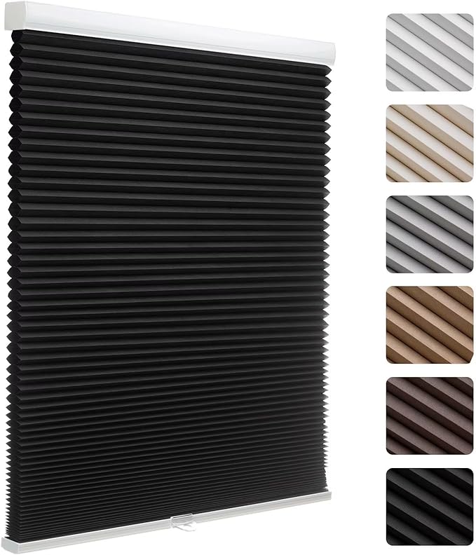 MYshade 1.5-Inch Cellular Cordless Blackout Shades,Thermal Insulating Noise Reducing Waterproof Blinds,Honeycomb Window Treatments for Indoor Light Control (Black-41 W x 72" H)