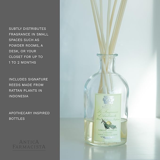 Antica Farmacista Home Ambiance Diffuser - Long-Lasting Reed Scent Diffuser - Luxury Room Freshener Gift - Lemon, Verbena & Cedar, 3.4 fl oz
