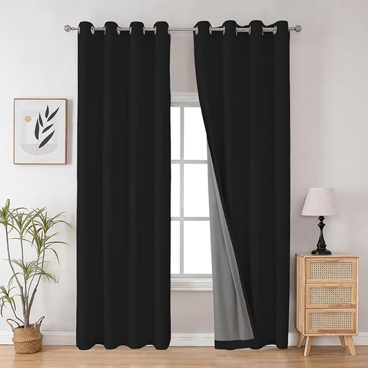 Joydeco Black Blackout Curtains 120 Inches Long, Extra Long Black Out Curtains 108 Inch Long for Living Room Bedroom, Total Room Darkening Drapes for Windows with Grommets