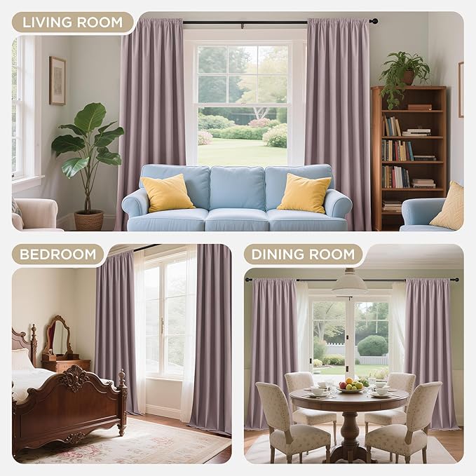 Joydeco Rose Pink 100% Blackout Curtains 84 Inch 2 Panels, Luxury Thermal Pink Velvet Curtains for Bedroom Living Room, Soundproof Blackout Window Drapes, Rod Pocket & Back Tab (52W x 84L)