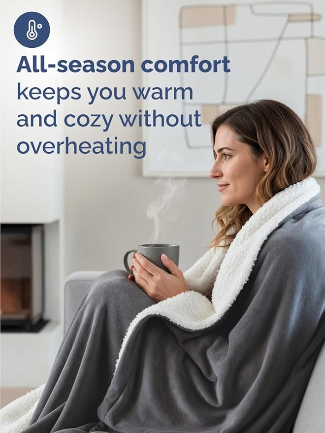 Sherpa Fleece Blanket Queen Size - Reversible Sherpa Fleece Queen Blanket - Super Soft Double Sided for Bed, Sofa, Couch - Thick, Warm, and Plush - Luxurious Bedding for Winter - Dark Grey, 90" x 90"