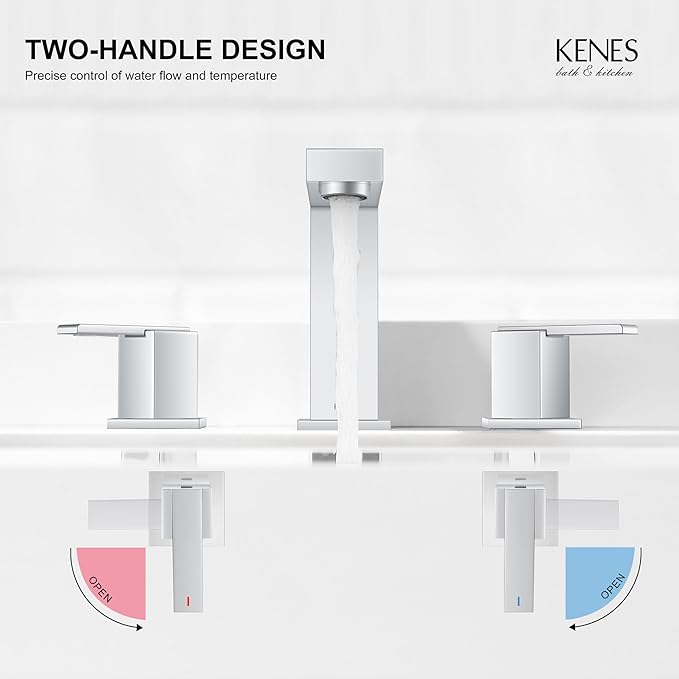 KENES Chrome Widespread Bathroom Faucet Two Handle Bathroom Sink Faucet, 8-Inch 3 Pieces Bathroom Vanity Faucet 3 Hole with Supply Lines, KE-9050-5