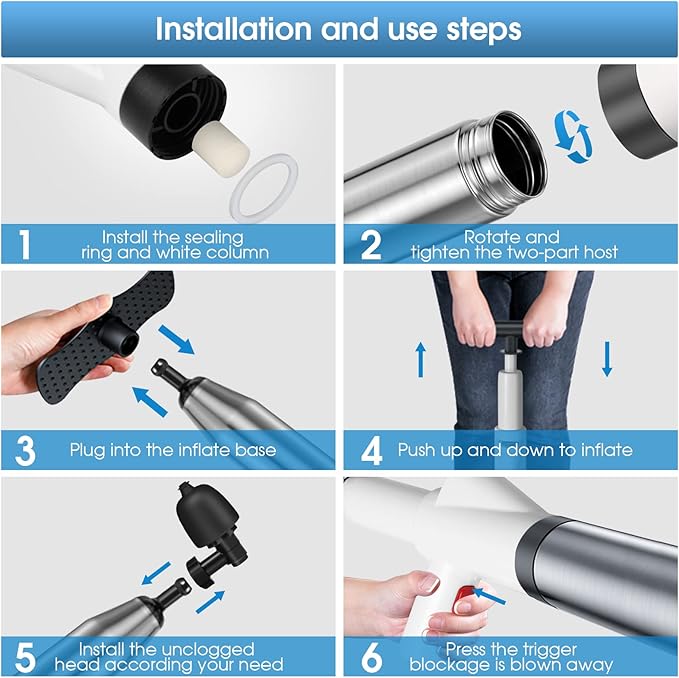 TheElves Toilet Plunger Heavy Duty, Electric High Pressure Toilet Clog Remover Tool, Powerful Bathroom Plunger for Drain Cleaning - White