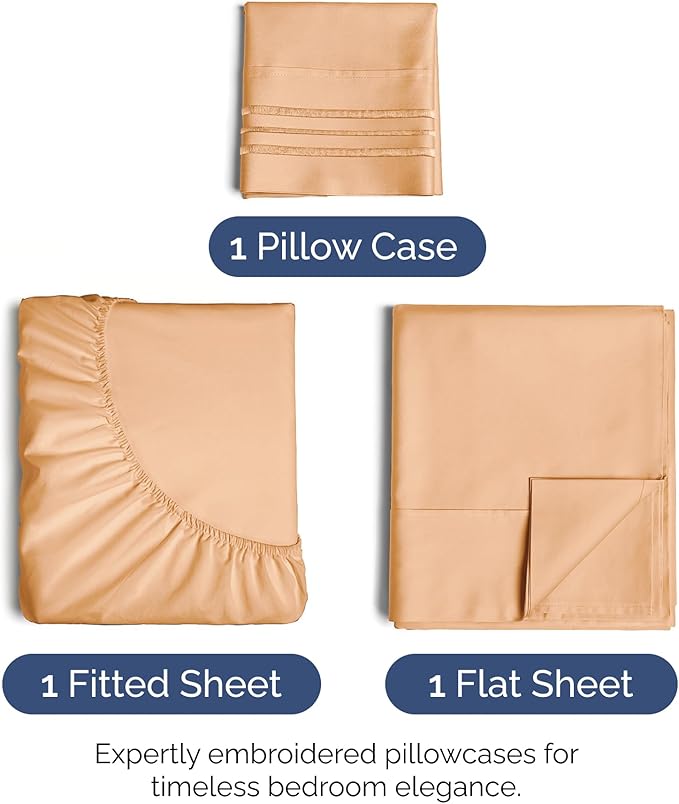 Twin Size 3 Piece Sheet Set - Extra Soft, Breathable And Cooling Sheets - Hotel Luxury Durable Bed Sheets for Women & Men - Deep Pockets, Easy-Fit & Wrinkle-Free Sheets - Peach Oeko-Tex Bed Sheet Set