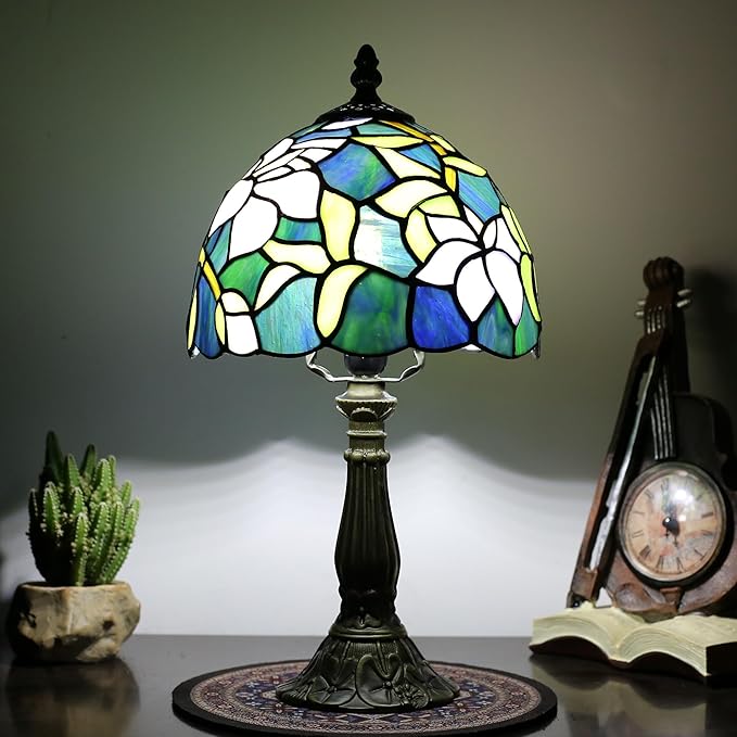 Tiffany Table lamp,Suitable for Bedroom nightstands and Living Rooms. This Colored Glass Table lamp is 8 inches in Size, Ideal for Home Office Reading desks.