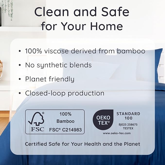 Bambaw King Sheet Set 6pcs – 100% Viscose Derived from Bamboo Sheets, Buttery Soft Bed Sheets, Cooling Sheets for Hot Sleepers, King Bed Sheets with Corner Straps, Fits Up to 16'' (Navy Blue)