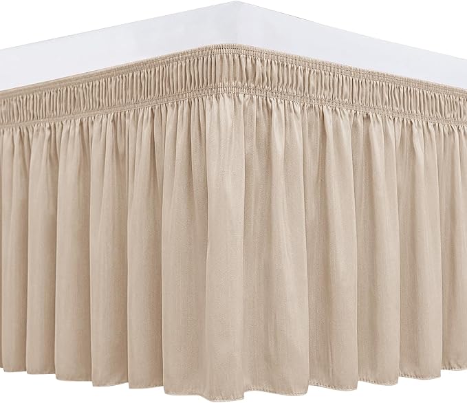 Biscaynebay Wrap Around Bed Skirts with Adjustable Belts for Queen Beds 15 Inch Drop, Sand Elastic Dust Ruffles Easy Fit Wrinkle & Fade Resistant Silky Luxurious Fabric Machine Washable