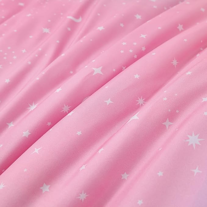 URBONUR 6Pcs Gradient Glitter Comforter Set for Girls Twin Size Colorful Rainbow Pink Blue Bedding Set, Soft & Breathable Kids Bed in a Bag