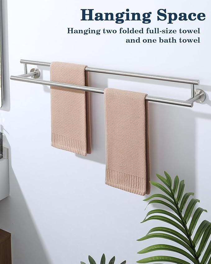 Alise Double Bath Towel Bars Towel Racks for Bathroom Lavatory,32 Inch Wall Mount Towel Holder SUS304 Stainless Steel Towel Hanger Towel Rail,GYT6902-800-LS Brushed Nickel