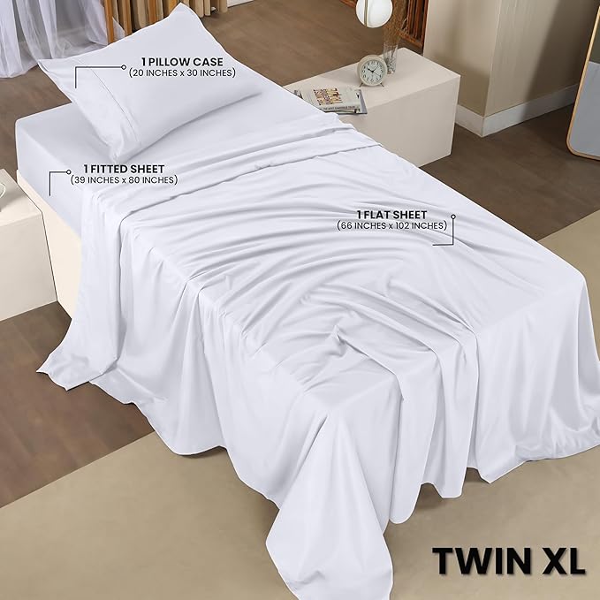 Utopia Bedding Twin XL Sheets - 3 Piece Bedding - Brushed Microfiber - Shrinkage and Fade Resistant - Easy Care (Twin Extra Long White)