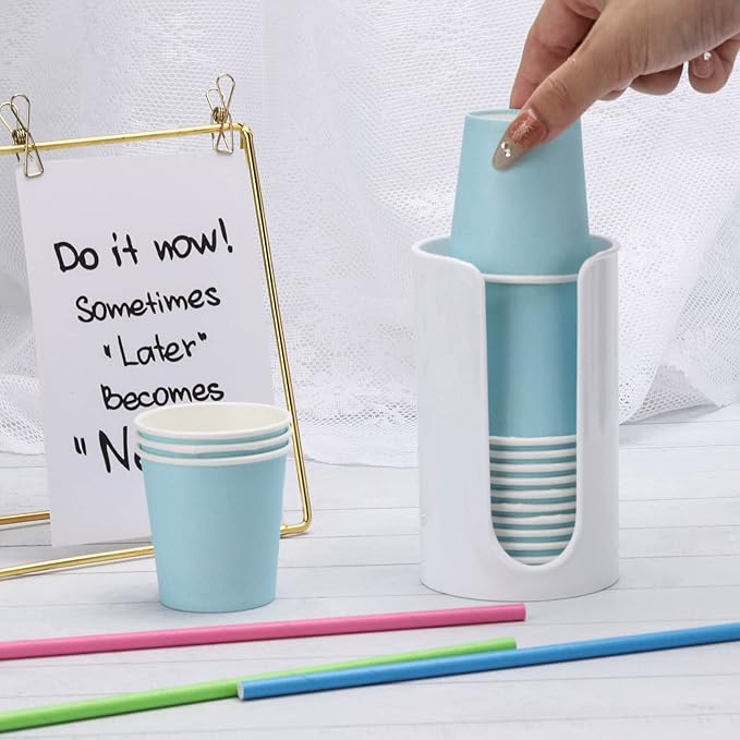 LoveBB Plastic Paper Cup Holder - Small Disposable Cup Dispenser Mouthwash Cup Holder for Bathroom Countertop, White