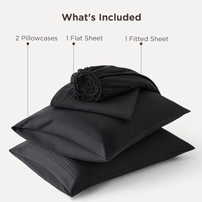 Bedsure Deep Pocket Queen Sheets Set - Fits Mattresses Up to 21 Inches Thick - 4 Piece GentleSoft Bed Sheets, Moisture Wicking, Soft & Cooling Bedsheet & Pillowcases, Easy & Secure Fit, Black