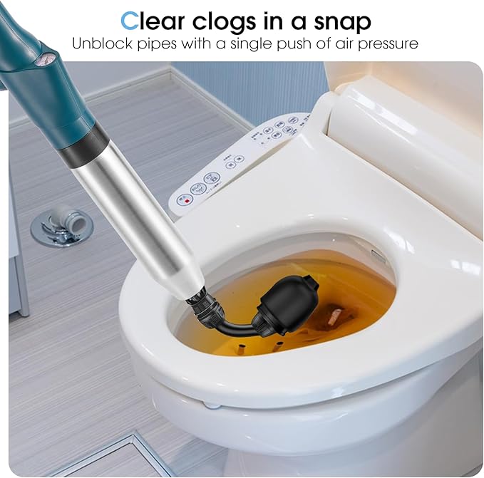 TheElves Toilet Plunger Heavy Duty Pro, Electric High Pressure Toilet Clog Remover Tool, Powerful Bathroom Plunger with Holder for Drain Cleaning - Green