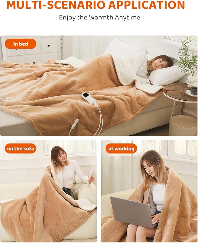 Heated Blanket Electric Blanket Twin Size, Super Soft Cozy Upgraded Flannel Heating Blanket with 9 Heating Levels & 1-9 Hours Auto Off, Fast Heat & Overheat Protection, 62" x 84", Khaki