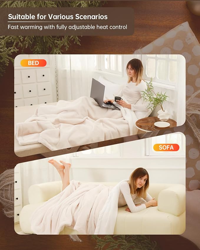 Electric Heated Blanket Queen Size, Washable Blanket Warmer with Dual Control for Home for Adults, Super Cozy Soft Fabric, 84" x 90", 9 Heat Levels, 1-9H Auto-Off, ETL Certified, Pink White