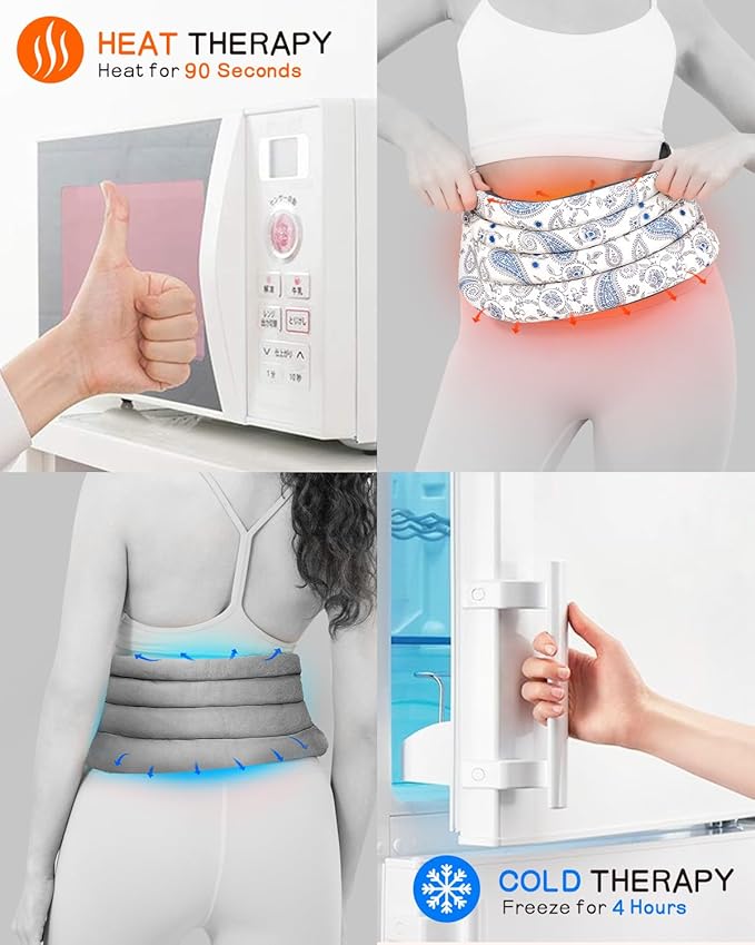 Microwave Heating Pad for Back with Moist Heat, Extra Large Microwavable Heating Wrap for Lumbar, Waist, Stomach, Shoulder, Neck Hot or Cold Pack, Reusable, Portable
