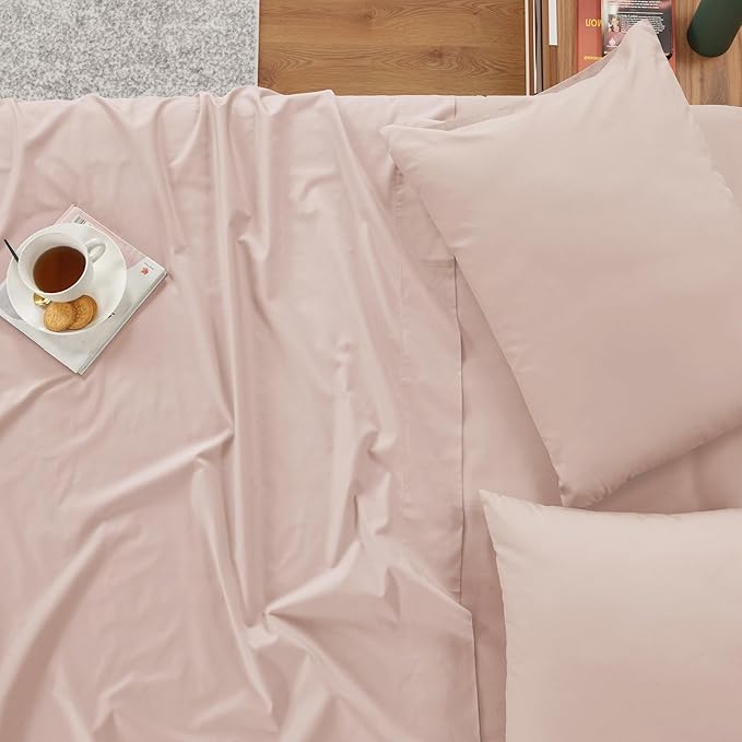 IZOD 100% Egyptian Cotton Sheets Set King Size, Cotton Percale Crisp Sheet Set 4Pc, Lightweight & Deep Pocket fits Upto 17", Long-Staple Soft Combed, Hotel Style Luxury Bedding Sheet - Blush Rose