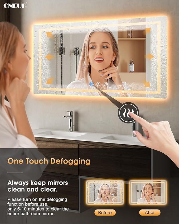 oneup 60x30 Inch Smart LED Bathroom Mirror,RGB Color Changing Bathroom Mirror with Lights,Anti-Fog Wall-Mounted Vanity Mirrors,Dimmable Multicolor Lighted,IP54 Waterproof