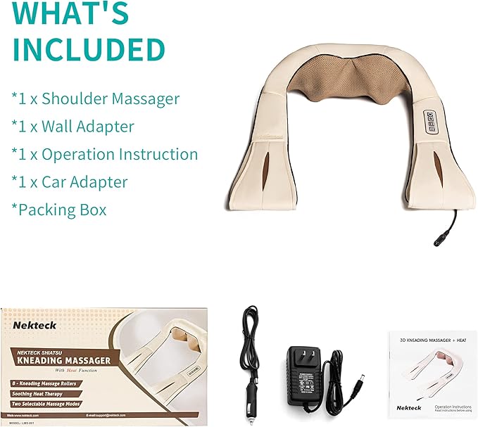 Nekteck Neck Massager for Pain Relief Deep Tissue, FSA Eligible Shiatsu Back Massager with Heating 3D Kneading Massage Pillow for Shoulder Leg Muscle, Office Home Car Use, HSA Eligible, Plug-in Use