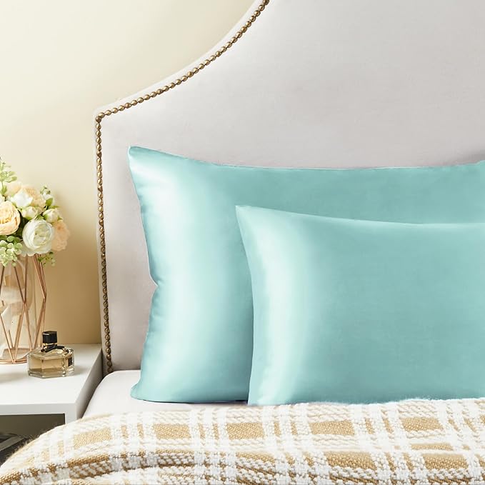 BEDELITE Satin Pillowcase for Hair and Skin, Super Soft Similar to Silk Pillow Cases 4 Pack with Envelope Closure, Cooling Pillowcases for Women Men (20"x40" King Size, Blue Grey)
