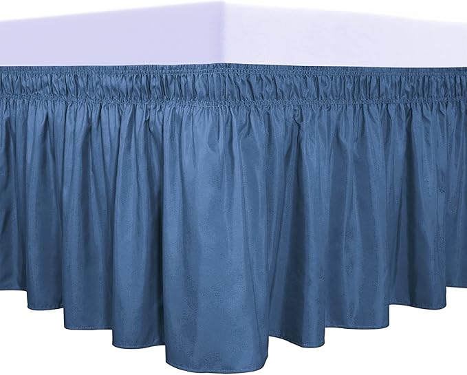 PureFit Wrap Around Ruffled Bed Skirt with Adjustable Elastic Belt - 14 Inch Drop Easy to Put On, Wrinkle Free Bedskirt Dust Ruffles, Bed Frame Cover for Queen, King and C-King Size Beds, Navy