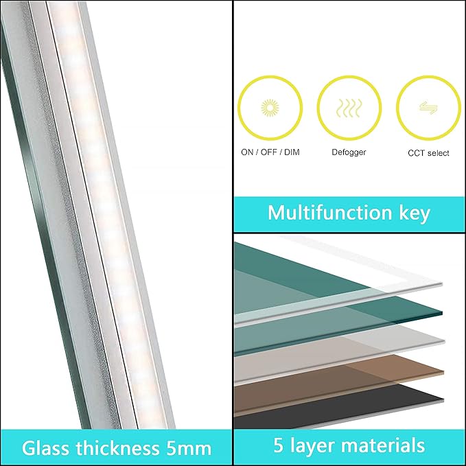 Wall-Mounted LED Square Bathroom Mirror, Makeup Mirror (36 inches x36 inches,) 3 Color Stepless Dimmable Memory Bathroom Vanity Mirror with Lights CRI90+ 3000-6400K Smart Mirror with Touch