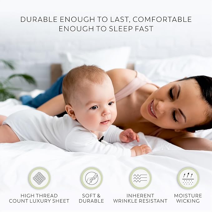 SUPREME ELEGANCE Cotton Blend Snow Sheet Set Queen Size, 1200 Thread Count Ultra Soft Sateen Sheet Set, Hotel Luxury, Moisture Wicking & Wrinkle Resistant, Easy Care Fall Bedding Set