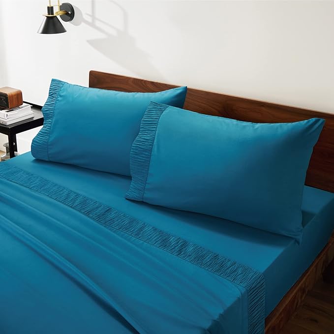 Bedsure Full Size Bed Sheets - 4 Pieces Soft Full Sheet Set - Breathable & Cooling - Hotel Luxury - Easy Care Polyester Microfiber Bedding for Women, Men, Teal Blue