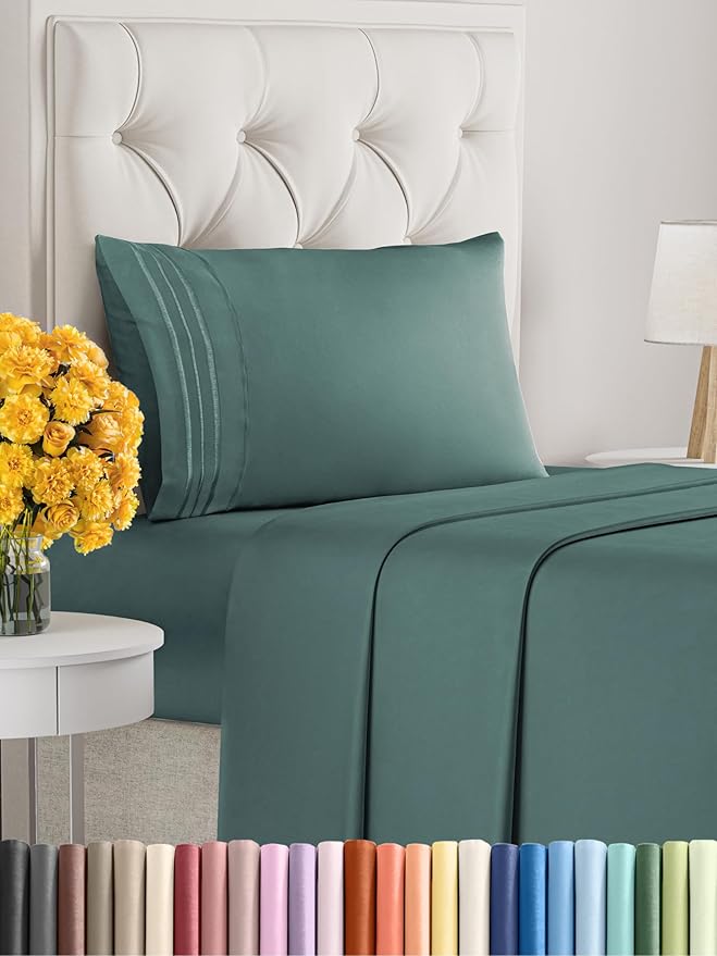 Twin Size 3 Piece Sheet Set - Extra Soft, Breathable & Cooling Sheets - Hotel Luxury Durable Bed Sheets for Women & Men - Deep Pockets, Easy-Fit & Wrinkle-Free Sheets - Dusty Teal Oeko-Tex Bed Sheets