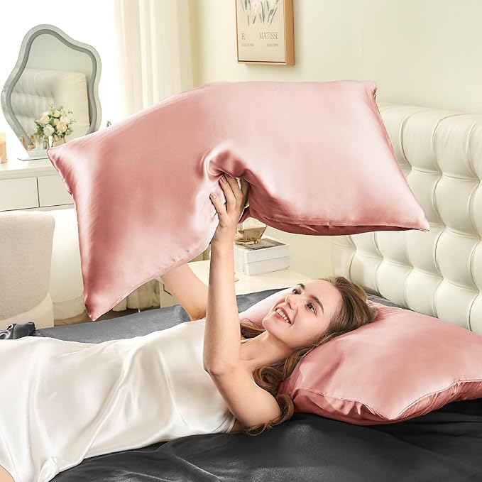 INFIIXSO Mulberry Silk Pillowcase for Hair and Skin, Silk Pillow Cases Queen with Hidden Zipper 20x30 Inches, Extraordinary Smooth and Soft Cooling Pillow Cases for Hot Sleepers(Rose Pink, 1 Pack)
