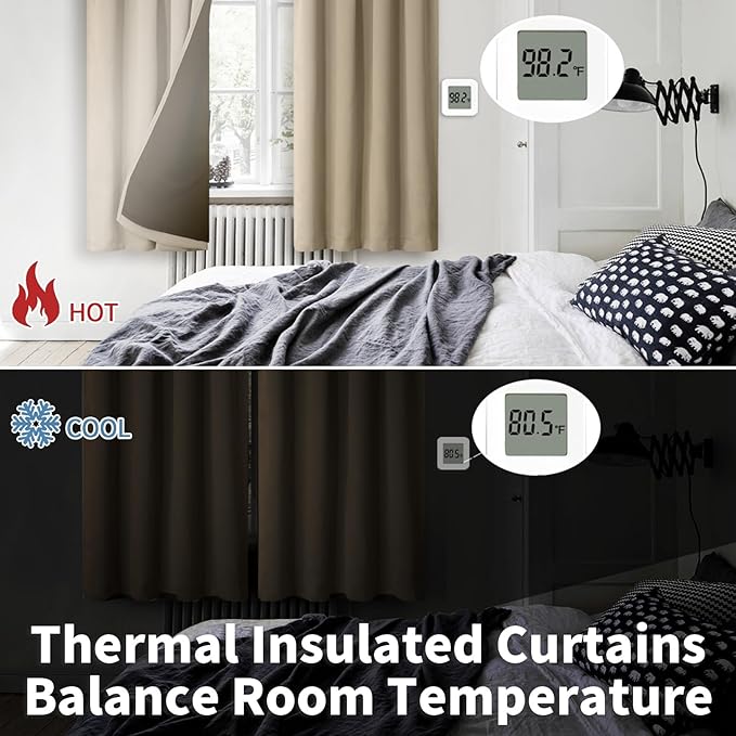 BGment 100% Blackout Curtains for Bedroom 63 Inch Length 2 Panels, Thermal Insulated Room Darkening Curtains Rod Pocket Soundproof Bedroom Living Room Window Curtains, Sand, Each 52 Inch Wide